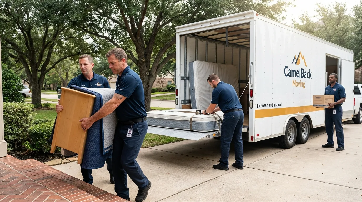 Crew loading residential truck for cross-state move from Saint Albans, ME