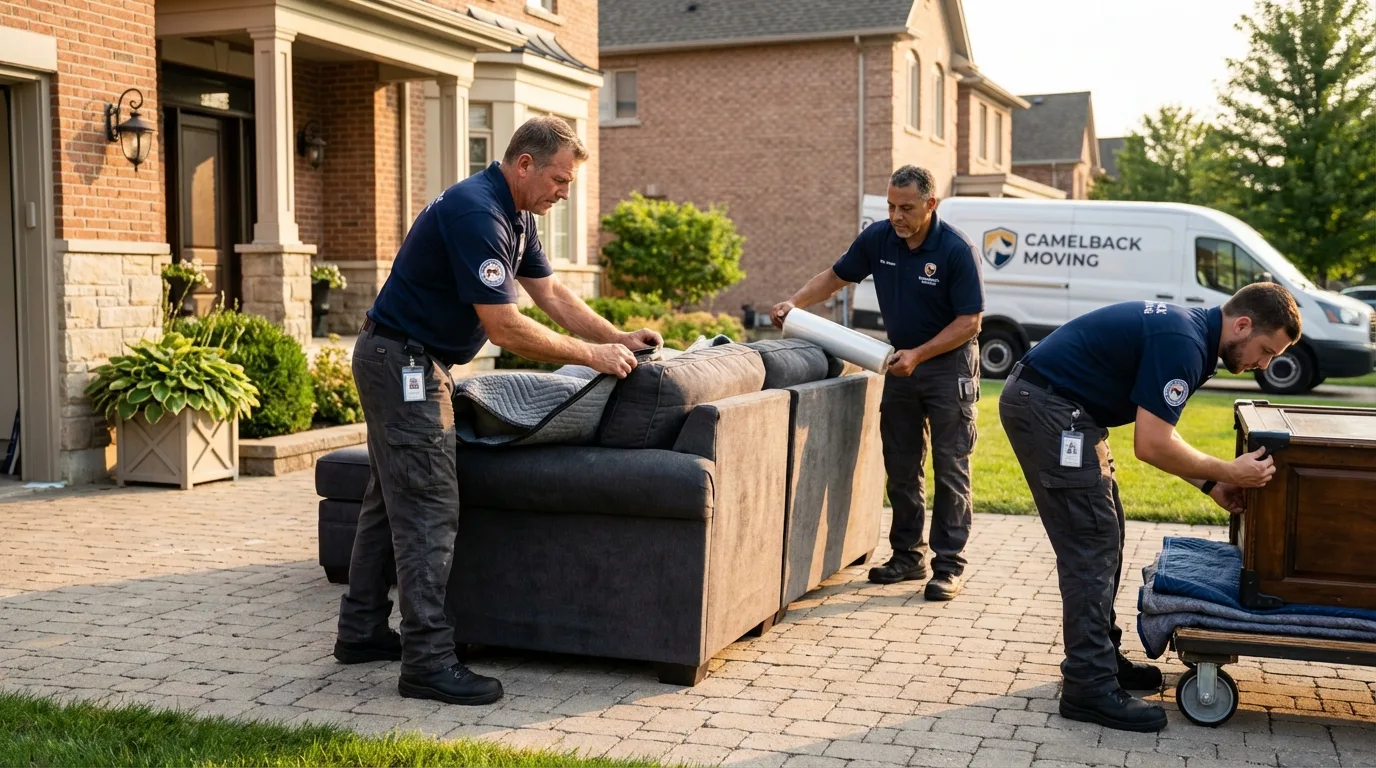Large estate moving crew wrapping furniture in Saint Albans, ME
