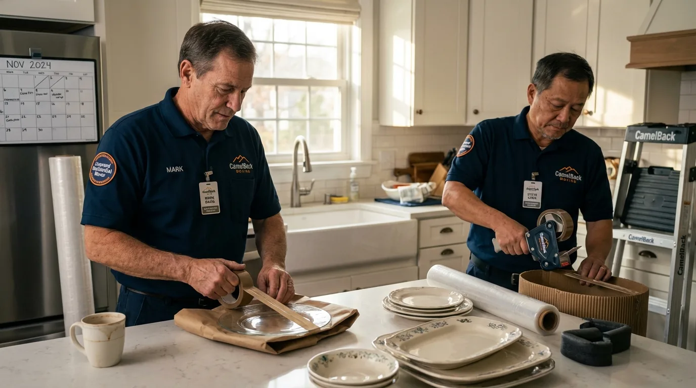 Professional crew packing kitchen dishware in Saint Albans, ME